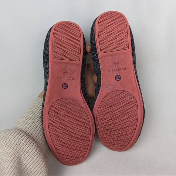 Rothys 8.5 Birdseye Charcoal Gray Round Toe Flats Halo Pink Sole Washable Comfy - Picture 8 of 10